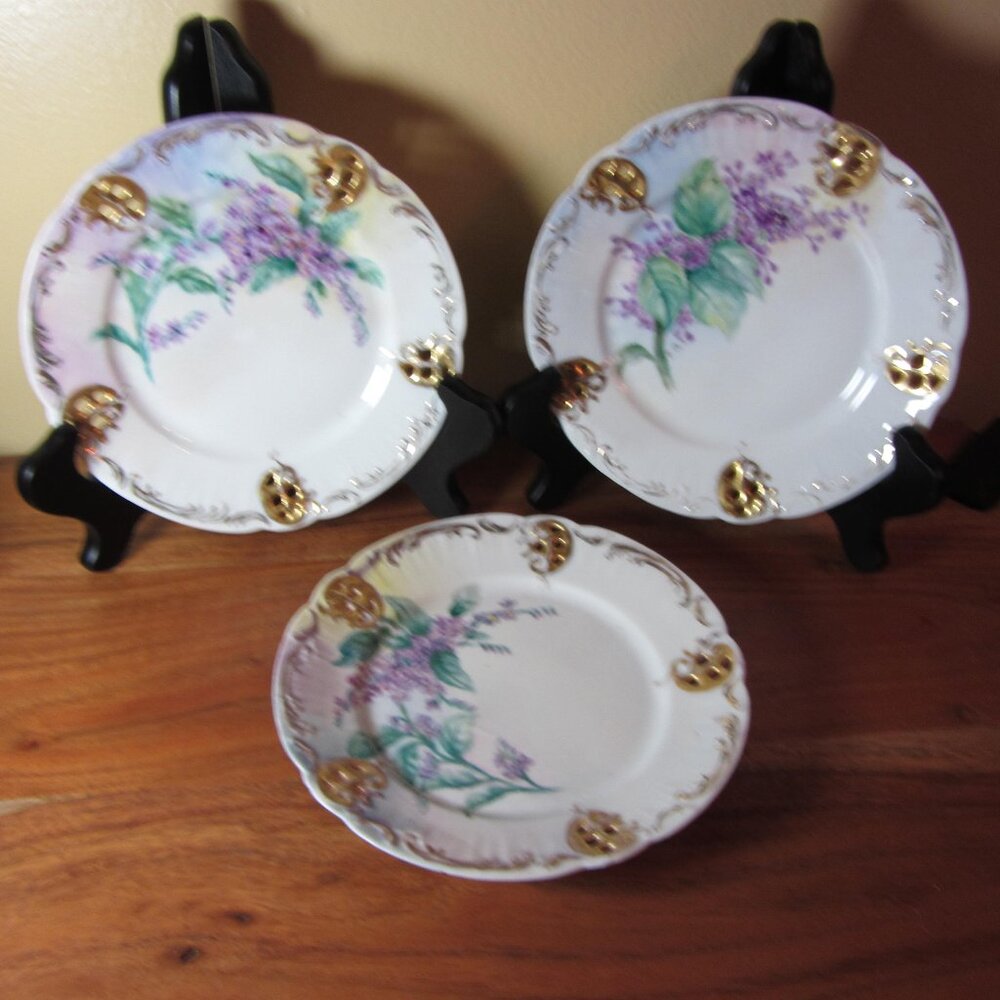 B.R.C. BRC Moliere Germany hand painted salad plates wisteria antique (GC088)